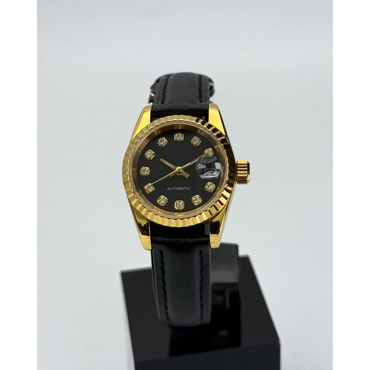 Custom Seiko Mod • No Logo Black Gold Diamond Datejust • 26mm